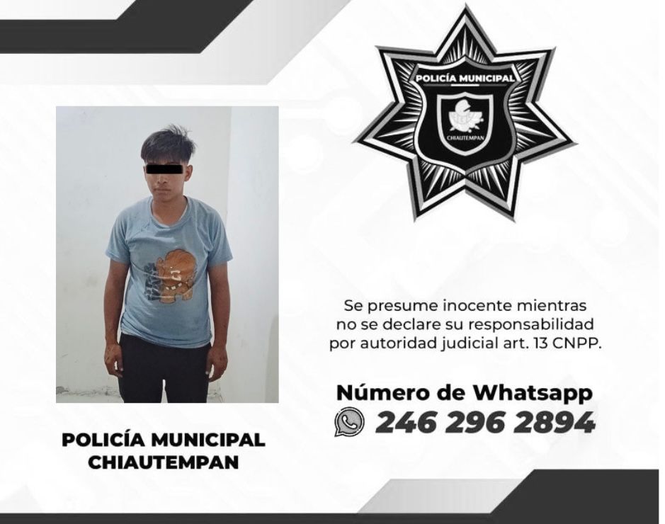 Asegura Policía de Chiautempan a sujeto por intento de robo de motocicleta